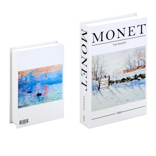Monet A Magpie Hamis könyv dekoráció Neotevárható könyv utánzat Fehér művészeti design Modern lakberendezési kiegészítő polcra