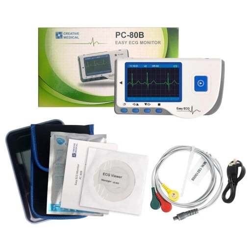 Monitor EKG de acasă PC-80B cu ecran color, măsurare cu un singur buton, 17 tipuri de rezultate, USB și software, alb pentru măsurare continuă