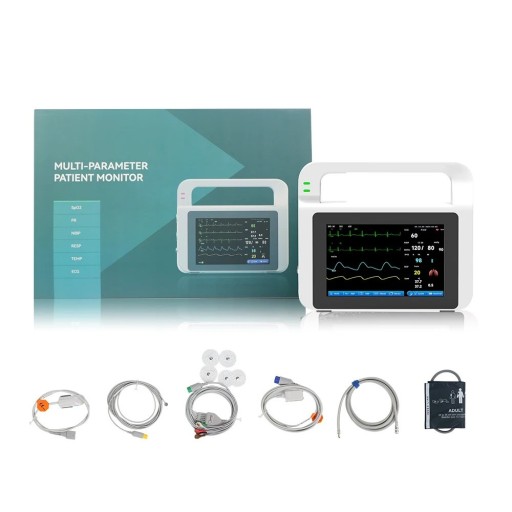 Monitor portabil pentru funcții vitale E5 cu ecran tactil de 5 inci EKG și RESP și NIBP și TEMP și HR baterie 168 x 143 x 66 mm alb