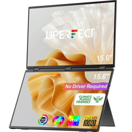 Monitor portabil UPERFECT UStation Delta 15,6" dublu IPS Full HD 1080p 60 Hz cu HDR și USB-C și Mini HDMI din aluminiu pentru muncă și pentru jucători în călătorii