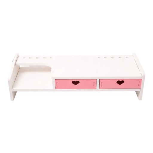 Monitor Stand with Two Drawers and Pencil Holes 503 x 120 x 183 mm White with Pink Drawers Space for Keyboard For Office