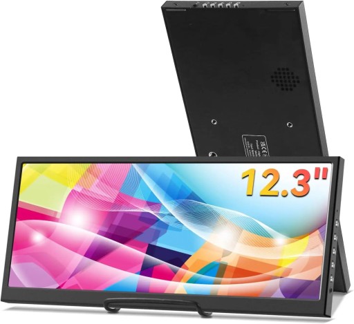 Monitor suplimentar 12,3" IPS HD 1920 x 720 cu HDMI și USB-C și difuzoare Ecran extins cu VESA Negru Pentru PC și consolă pentru monitorizare