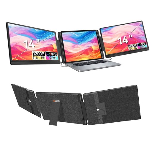Monitor suplimentar pentru laptop 14" IPS Full HD 1200p 16:10 Ecran dual cu USB-C Negru Extindere a ecranului pentru muncă și pentru jucători în călătorii