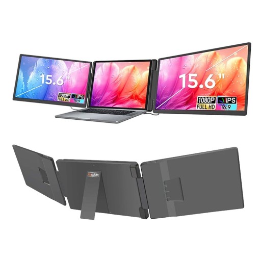 Monitor suplimentar pentru laptop 15,6" IPS Full HD 1080p 16:9 Ecran dual cu USB-C Negru Extinderea ecranului pentru muncă și pentru jucători în călătorii