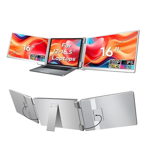 Monitor suplimentar pentru laptop V-P1053 16" IPS Full HD 1200p 16:10 Ecran dual cu USB-C Argintiu Extinderea ecranului pentru muncă și pentru jucători în călătorii