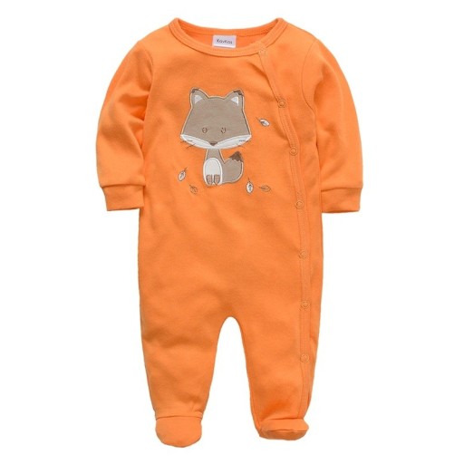 Mono infantil con zorro Pijamas para bebés de algodón suave y transpirable Pijama de dormir naranja con pies y broches
