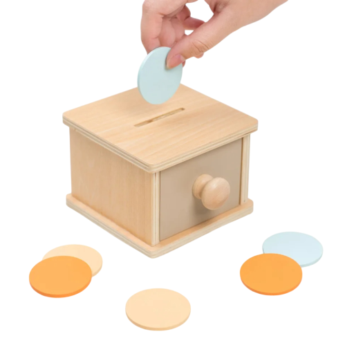 Montessori houten spaarpot met kleurrijke schijven, sensorisch educatief speelgoed voor kinderen, vormherkenning, motoriek en kleuren leren