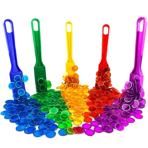 Montessori magnetische toverstaf 20x2,95x7x1,26 cm en 100 stuks tokens 1,9 cm Educatief spel Tellen Kleuren Bingo Transparante plastic tokens