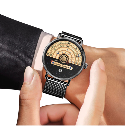 Montre à quartz 4,1 x 2 cm cadran original avec échelles circulaires Date bracelet en métal milanais style moderne