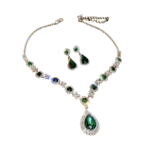 Monumental Necklace with Earrings Gemstone Set Copper Alloy Luxury Lightweight Wedding Jewellery for Women