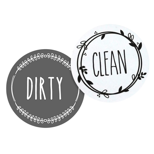 Mosogatógép mágnesek 9 x 9 cm "CLEAN" és "DIRTY" feliratokkal Szürke és fehér mágnesek a mosogatógép állapotának jelölésére