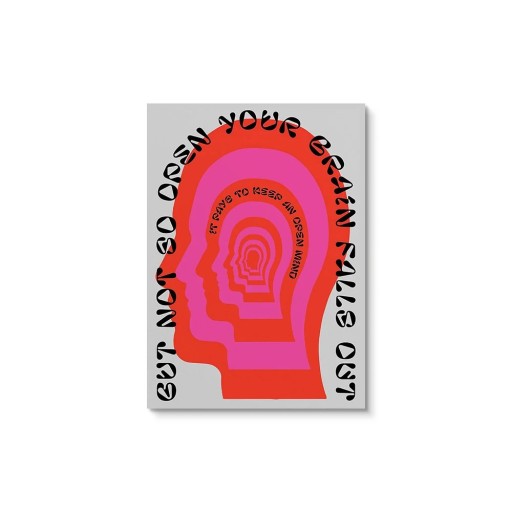 Motivationsposter „Open Mind“, 40 x 60 cm, abstrakter typografischer Druck, bunte Silhouetten von Köpfen, moderne Leinwand, ungerahmt, Wanddekoration