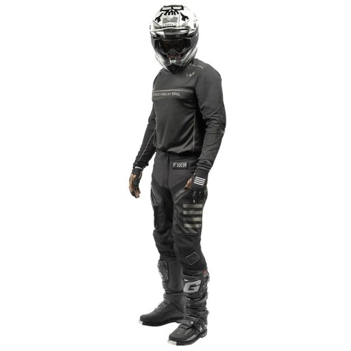 Motocross sæt trøje og bukser Langærmet Forstærkede knæ Polyester og nylon Hel sort Unisex moto tøj til motocross og enduro