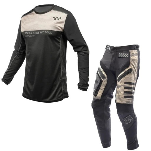 Motocross sæt trøje og bukser Langærmet Forstærkede knæ Polyester og nylon Sort-sand Unisex moto tøj til motocross og enduro