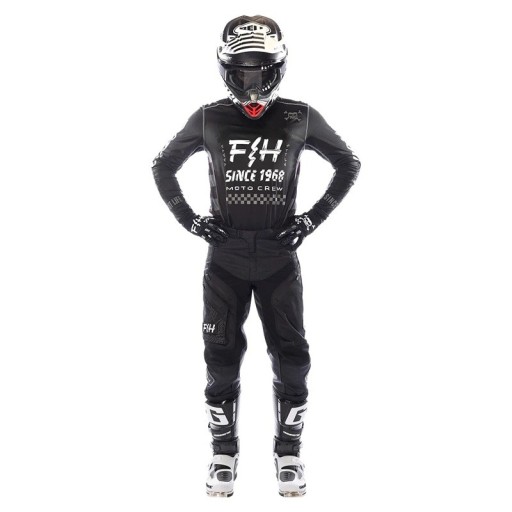 Motocross sæt trøje og bukser Langærmet Polyester og nylon Sort med hvidt tryk Unisex moto tøj til motocross og enduro