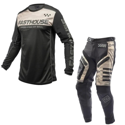 Motocross set shirt en broek Lange mouwen Polyester en nylon Zwart-beige met camouflagepatroon Unisex moto kleding voor motocross en enduro