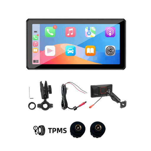Motocyklový monitor 6 palců Bezdrátové CarPlay a Android Auto GPS Voděodolný IP67 TPMS Odnímatelný držák Bluetooth 5.0 Černá Na motorku