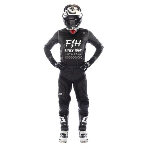 Motokrosový set dres a kalhoty Dlouhý rukáv Polyester a nylon Černý s bílým potiskem Unisex moto oblečení na motokros a enduro