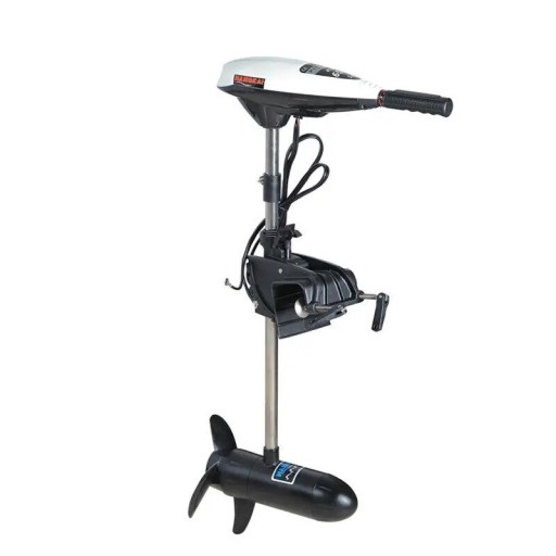Motor eléctrico de remolque para barco 660 W 12 V tracción 30 kg 5 velocidades hacia adelante y 2 hacia atrás con mango telescópico blanco y negro para barco y pesca