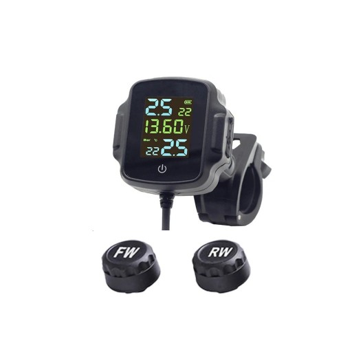 Motorcycle Tyre Pressure Sensor Set, 5.8 x 5.4 x 2.6 cm Tyre Pressure and Temperature Monitor with Display USB Output