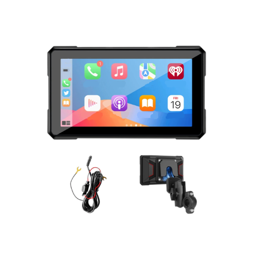Motorcykelmonitor 5 tommer Trådløs CarPlay og Android Auto GPS navigation Vandtæt IP67 Aftagelig holder Bluetooth 5.0 Sort Til motorcykel