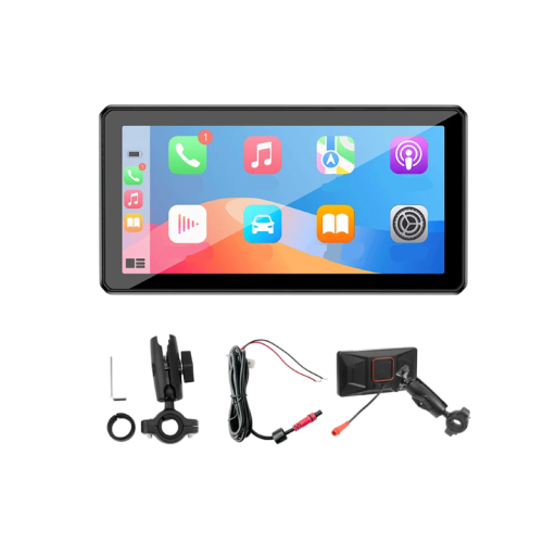Motorcykelmonitor 6 tommer Trådløs CarPlay og Android Auto GPS navigation Vandtæt IP67 Aftagelig holder Bluetooth 5.0 Sort Til motorcykel