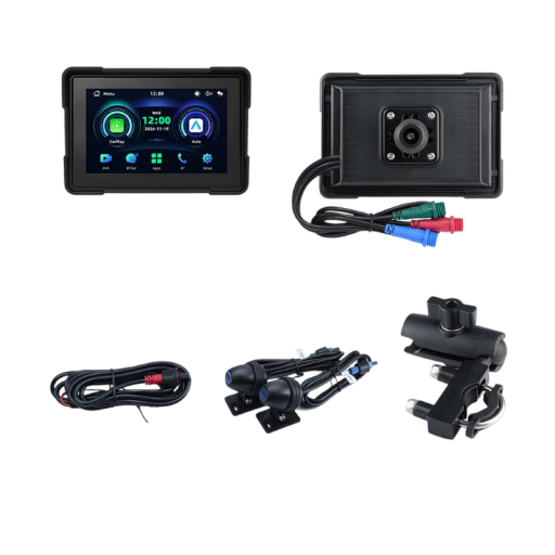 Motorcykelnavigation 5,0 tommer med trådløs CarPlay og Android Auto DVR kameraer instrumentbræt skærm 9,7 x 14,2 cm monitor sort