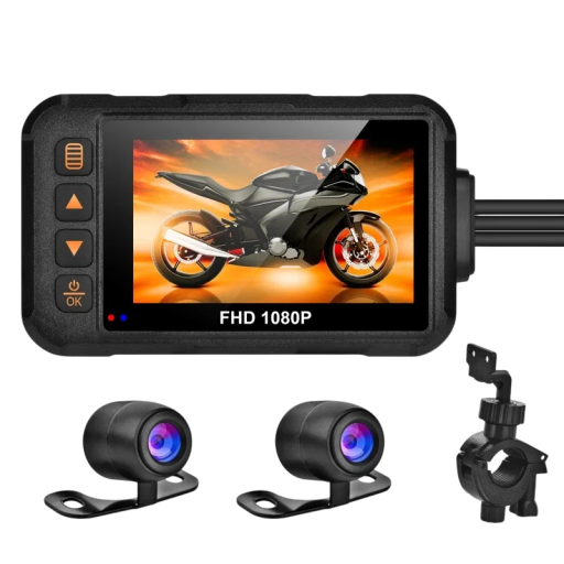 Motorkamera SE60-DVR Vízálló videórögzítő FHD 1080P Elülső és hátsó kamera Éjjellátó Fekete Motorra és autóra
