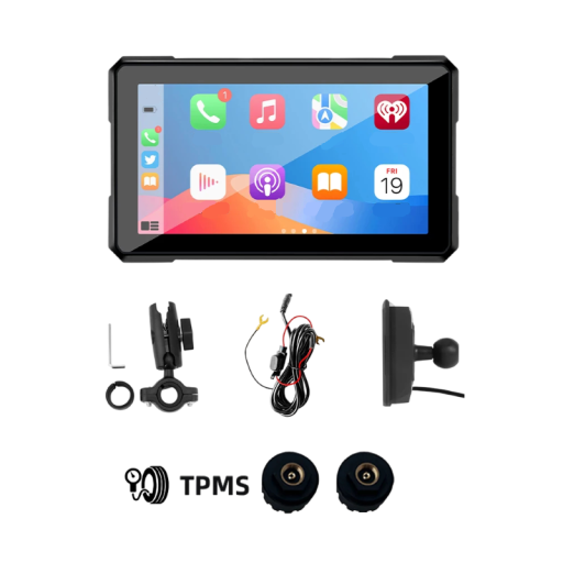 Motorkerékpár monitor 5 hüvelykes Vezeték nélküli CarPlay és Android Auto GPS navigáció Vízálló IP67 IPS kijelző TPMS Bluetooth 5.0 Fekete Motorkerékpárhoz