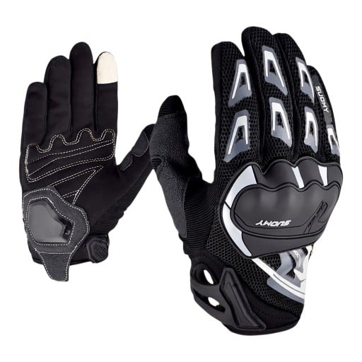 Motorradhandschuhe aus Netzmaterial und atmungsaktiv mit Touchscreen-Funktion, vollfingerig, mit Knöchelschutz und Handflächenschutz