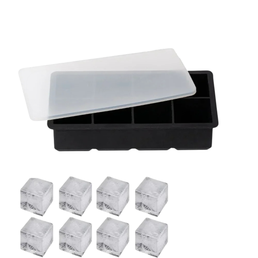 Moule à glace en silicone 8 emplacements carré avec couvercle et grille, 21,5x5x11,5 cm – Idéal pour préparer de la glace sans impuretés et avec un retrait facile