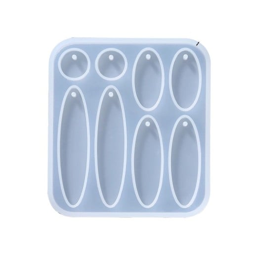 Moule en silicone 7 x 7,8 cm Cavités ovales pour le moulage de pendentifs Moule à résine avec trous pour anneau Fabrication de boucles d'oreilles