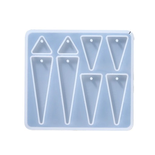 Moule en silicone 8,4 x 7,7 cm Pendentifs triangulaires Moule pour résine avec trous pour anneaux Fabrication de boucles d'oreilles bijoux