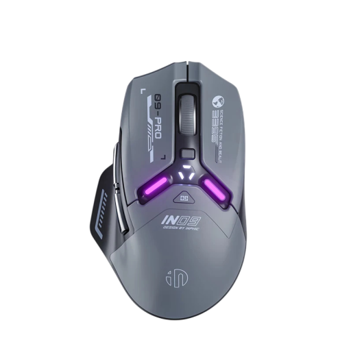 Mouse de gaming Inphic IN9 PRO PAW3395 26000 DPI Bluetooth 2.4G cablată reîncărcabilă 500mAh 12,9×8×4,3 cm gri pentru gaming