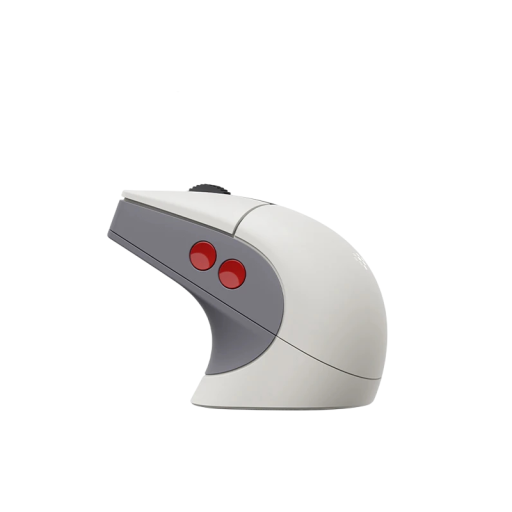 Mouse fără fir 8BitDo Retro R8 senzor optic PAW3395 stație de încărcare 11,5×5,8×4 cm alb-gri cu butoane roșii pentru lucru