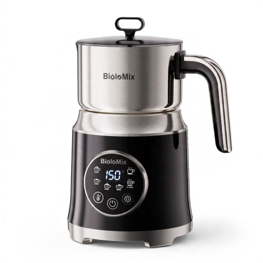 Mousseur à lait électrique 6 en 1 Mousse chaude et froide Récipient amovible lavable au lave-vaisselle 800 ml Acier inoxydable 304 Noir Pour café