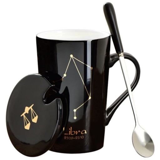 Mug avec le signe du zodiaque avec cuillère et couvercle