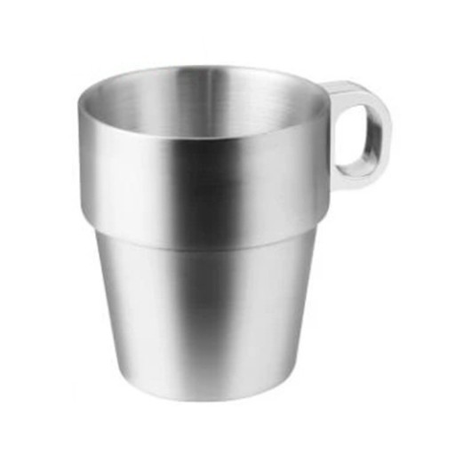 Mug en acier inoxydable avec anse et double paroi de 300 ml en acier inoxydable de couleur argentée pour boire du café, du thé et d'autres boissons à la maison