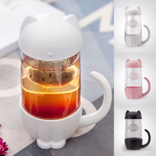 Mug en verre avec filtre en forme de chat
