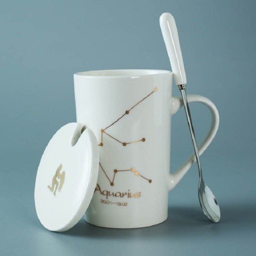 Mug with Zodiac Sign with Spoon and Lid