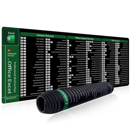 Muis- en toetsenbordonderlegger 600x300x2mm met kantoorafkortingen Excel zwart groen voor werk, studie en bureau thuis