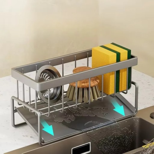 Multifunctional Sponge and Cleaning Utensil Drainer Kitchen Organiser Practical Holder with Compartments Modern Design Dimensions 23x9x10.7 cm