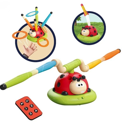 Multifunctionele kindertoy 3-in-1 met een lieveheersbeestje-thema voor ringwerpen, balansspel en raketlancering met afstandsbediening voor kinderen vanaf 3 jaar