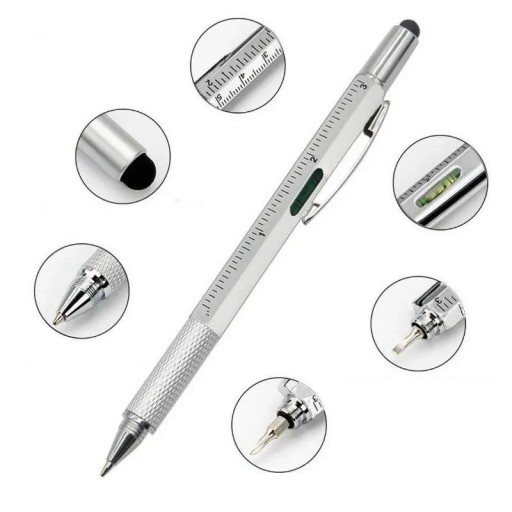 Multifunctionele pen met liniaal, stylus, waterpas en schroevendraaiers voor touchscreens en reparaties