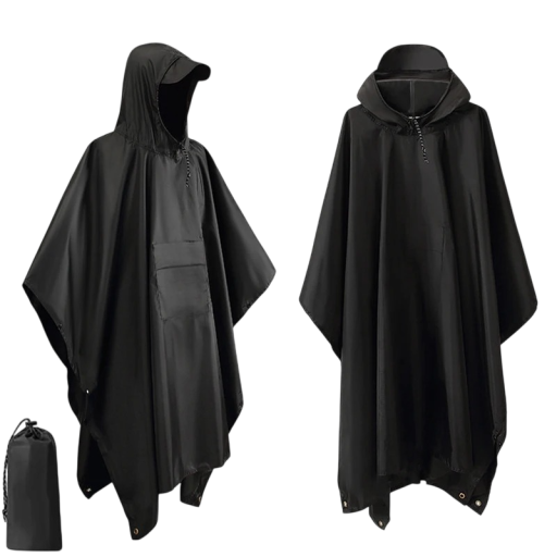 Multifunctionele poncho regenponcho 210 × 140 cm met capuchon zwart licht opvouwbaar voor buitengebruik wandelen kamperen noodschuilplaats