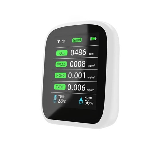 Multifunkcionális 8 az 1-ben levegőminőség-érzékelő CO2, TVOC, HCHO, PM2.5 méréssel, WiFi kapcsolattal és online monitorozással mobilalkalmazáson