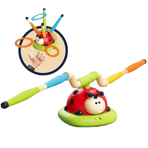 Multifunkčná detská hračka 2v1 s motívom lienky na hádzanie krúžkov a balančné hranie z plastu s elektronickými prvkami pre deti od 3 rokov