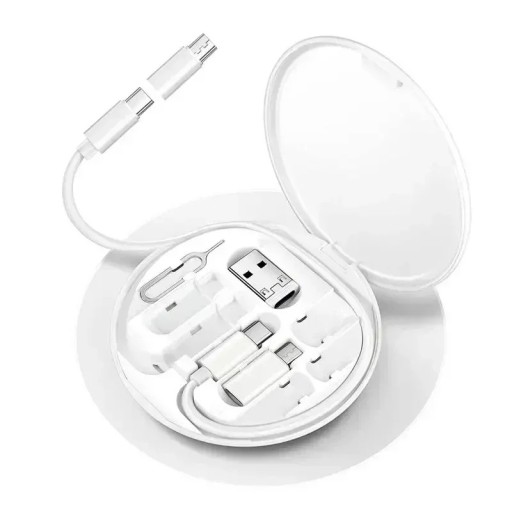 Multifunktionales Adapter- und Kabelset im kompakten Etui USB, USB-C, Lightning, Micro USB in Schwarz oder Weiß