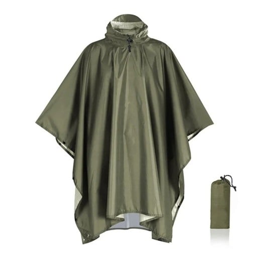 Multifunktionel poncho regnjakke 210 × 140 cm letbar sammenklappelig med hætte til udendørs brug vandreture camping nødhus