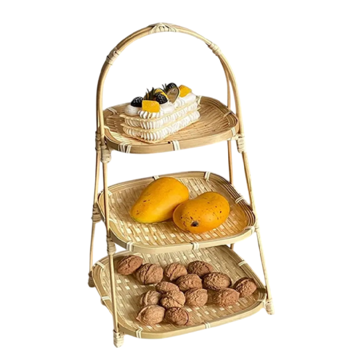 Multifunktionell bambusvävd korg 45 cm Trevånings fyrkantig förvaringskorg för livsmedel frukt bröd till köket